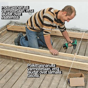 Lattialämmitys puulattiaan: Kiristä kolme narua huoneen poikki Lattialämmitys puulattiaan: Kiristä kolme narua huoneen poikki